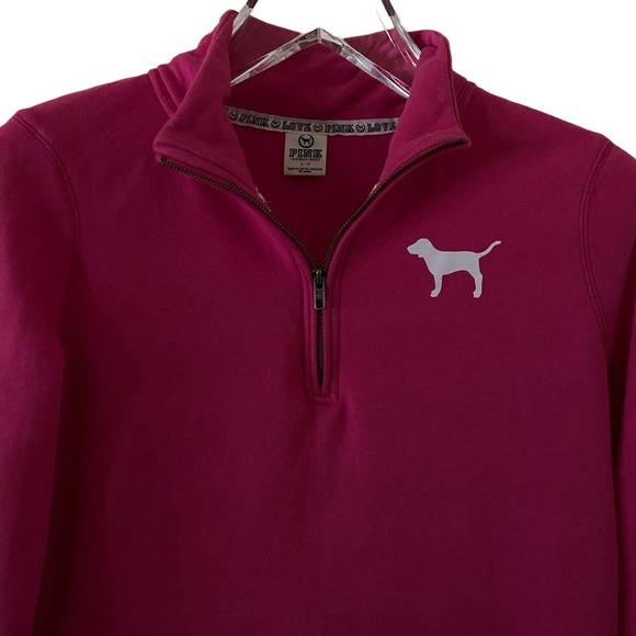 Victoria's Secret PINK Dog & Love Pink Back Logo 1/4 Zip Sweatshirt - Size SP - Picture 2 of 7
